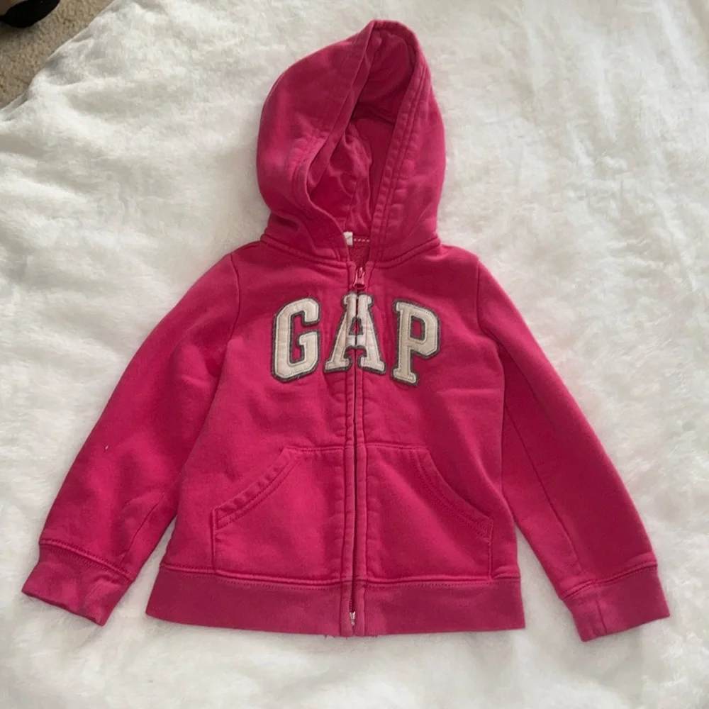 Baby Gap 3t pink sweatshirt hooded, with gray and white gap